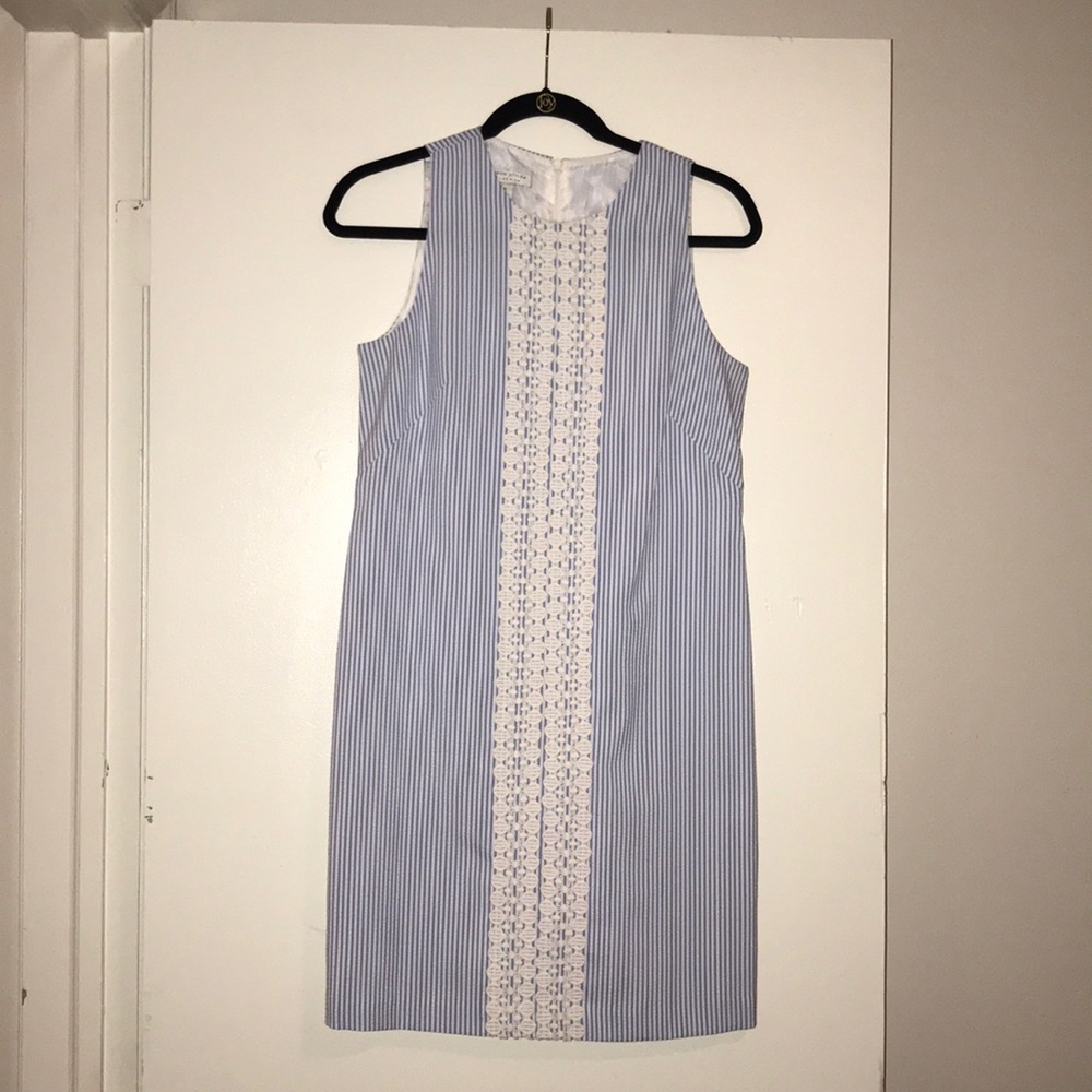Seersucker blue and white dress